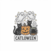 Catloween Vintage Ghost Cat Halloween Shirt Ontwer Sticker (Voorkant)