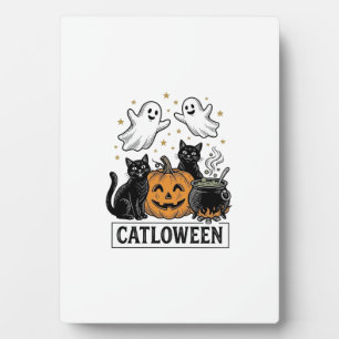 Catloween Vintage Spookkat Halloween T-shirt Ontwe Fotoplaat