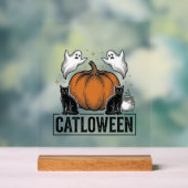 Catloween Zwarte Kat Geest Halloween Vector Ontwer Acryl Bord (Neutraal)