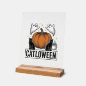 Catloween Zwarte Kat Geest Halloween Vector Ontwer Acryl Bord (Hoek)