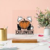 Catloween Zwarte Kat Geest Halloween Vector Ontwer Acryl Bord (Huwelijk)
