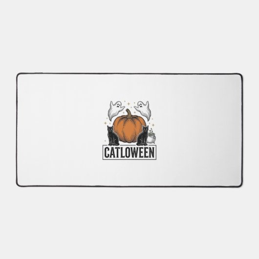 Catloween Zwarte Kat Geest Halloween Vector Ontwer Bureaumat (Voorkant)