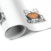Catloween Zwarte Kat Geest Halloween Vector Ontwer Cadeaupapier (Rol Hoek)
