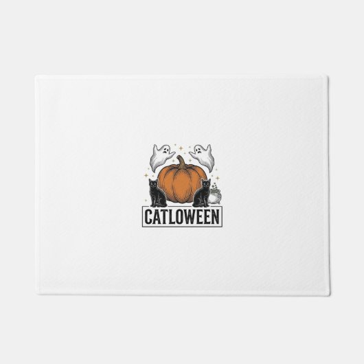 Catloween Zwarte Kat Geest Halloween Vector Ontwer Deurmat (Voorkant)