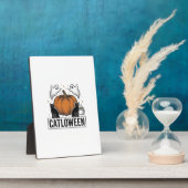 Catloween Zwarte Kat Geest Halloween Vector Ontwer Fotoplaat (Zijkant)