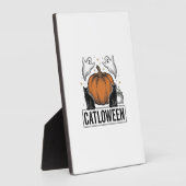 Catloween Zwarte Kat Geest Halloween Vector Ontwer Fotoplaat (Zijkant)