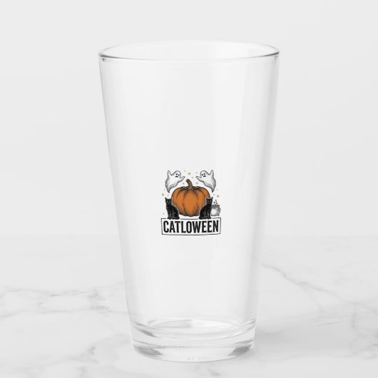Catloween Zwarte Kat Geest Halloween Vector Ontwer Glas (Voorkant)
