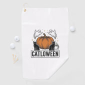 Catloween Zwarte Kat Geest Halloween Vector Ontwer Golfhanddoek (Insitu)