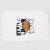 Catloween Zwarte Kat Geest Halloween Vector Ontwer Golfhanddoek (Horizontaal)