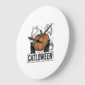Catloween Zwarte Kat Geest Halloween Vector Ontwer Grote Klok (Hoek)