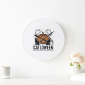 Catloween Zwarte Kat Geest Halloween Vector Ontwer Grote Klok (Huis)