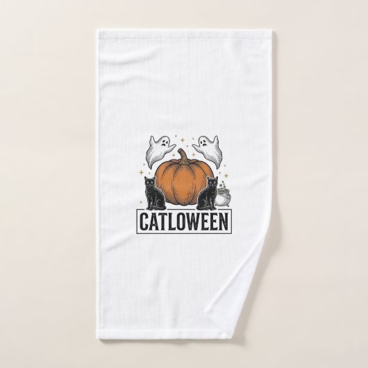 Catloween Zwarte Kat Geest Halloween Vector Ontwer Handdoek (Handdoek)