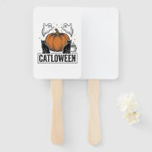 Catloween Zwarte Kat Geest Halloween Vector Ontwer Handwaaier (Voorkant en achterkant)