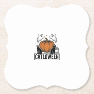 Catloween Zwarte Kat Geest Halloween Vector Ontwer Kartonnen Onderzetters