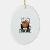 Catloween Zwarte Kat Geest Halloween Vector Ontwer Keramisch Ornament (Rechts)