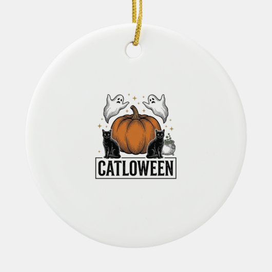 Catloween Zwarte Kat Geest Halloween Vector Ontwer Keramisch Ornament (Voorkant)