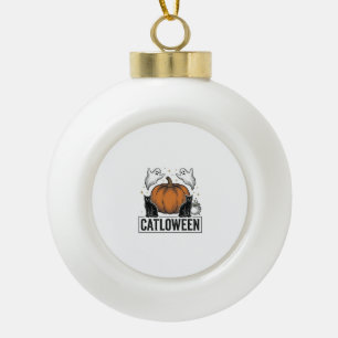 Catloween Zwarte Kat Geest Halloween Vector Ontwer Keramische Bal Ornament