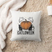 Catloween Zwarte Kat Geest Halloween Vector Ontwer Kussen (Deken)