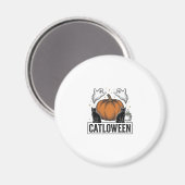 Catloween Zwarte Kat Geest Halloween Vector Ontwer Magneet (Voorkant / Achterkant)