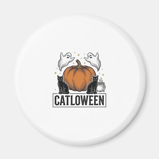 Catloween Zwarte Kat Geest Halloween Vector Ontwer Magneet (Voorkant)