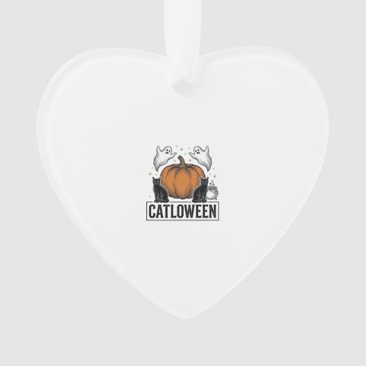 Catloween Zwarte Kat Geest Halloween Vector Ontwer Ornament (voorkant)