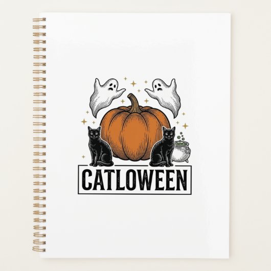 Catloween Zwarte Kat Geest Halloween Vector Ontwer Planner (Voorkant)