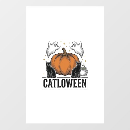 Catloween Zwarte Kat Geest Halloween Vector Ontwer Raamsticker (Vel)