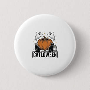 Catloween Zwarte Kat Geest Halloween Vector Ontwer Ronde Button 5,7 Cm