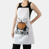 Catloween Zwarte Kat Geest Halloween Vector Ontwer Schort (Insitu)