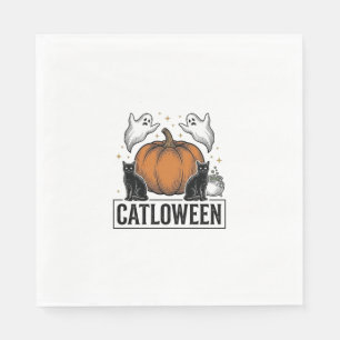 Catloween Zwarte Kat Geest Halloween Vector Ontwer Servet