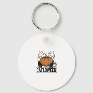 Catloween Zwarte Kat Geest Halloween Vector Ontwer Sleutelhanger