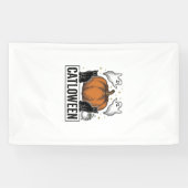 Catloween Zwarte Kat Geest Halloween Vector Ontwer Spandoek (Horizontaal)