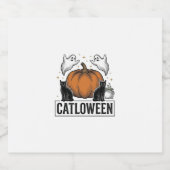 Catloween Zwarte Kat Geest Halloween Vector Ontwer Sparkling Wijnetiket (Enkel label)