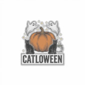 Catloween Zwarte Kat Geest Halloween Vector Ontwer Sticker (Voorkant)