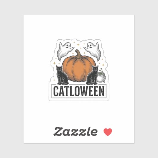 Catloween Zwarte Kat Geest Halloween Vector Ontwer Sticker (Vel)