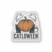 Catloween Zwarte Kat Geest Halloween Vector Ontwer Sticker (Voorkant)