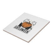 Catloween Zwarte Kat Geest Halloween Vector Ontwer Tegeltje (Zijkant)