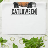 Catloween Zwarte Kat Geest Halloween Vector Ontwer Theedoek (Gevouwen)