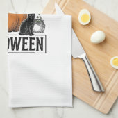 Catloween Zwarte Kat Geest Halloween Vector Ontwer Theedoek (Quarter Fold)