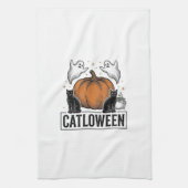 Catloween Zwarte Kat Geest Halloween Vector Ontwer Theedoek (Verticaal)