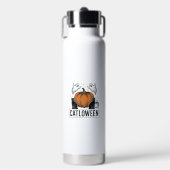 Catloween Zwarte Kat Geest Halloween Vector Ontwer Waterfles (Voorkant)