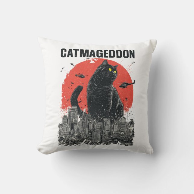 Catmageddon Giant Cat Monster City Kaiju Funny Pet Kussen (Voorkant)