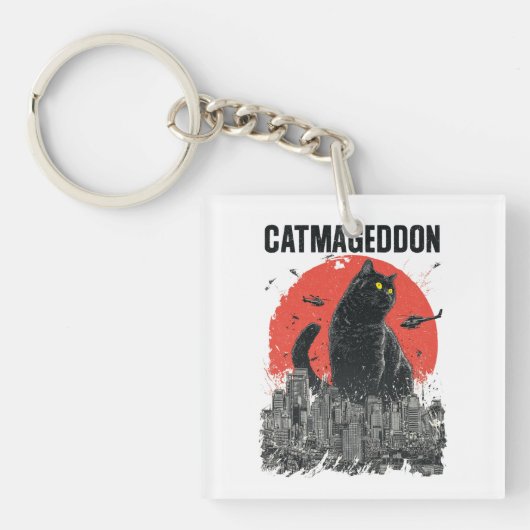 Catmageddon Giant Cat Monster City Kaiju Funny Pet Sleutelhanger (voorkant)