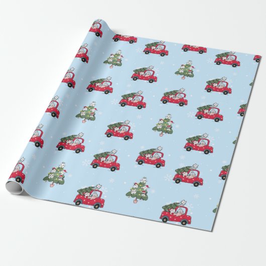 Catmas Blue Red Cats xmas kitten kerst Cadeaupapier (Uitgerold)