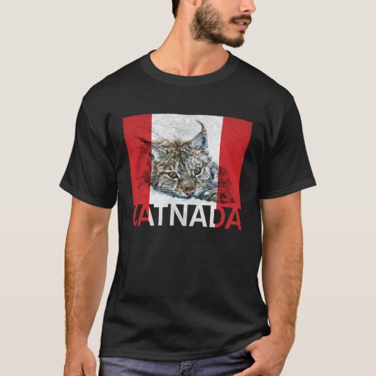 Catnada Lynx Canadensis Canadian Flag Maple Leaf V T-shirt (Voorkant)