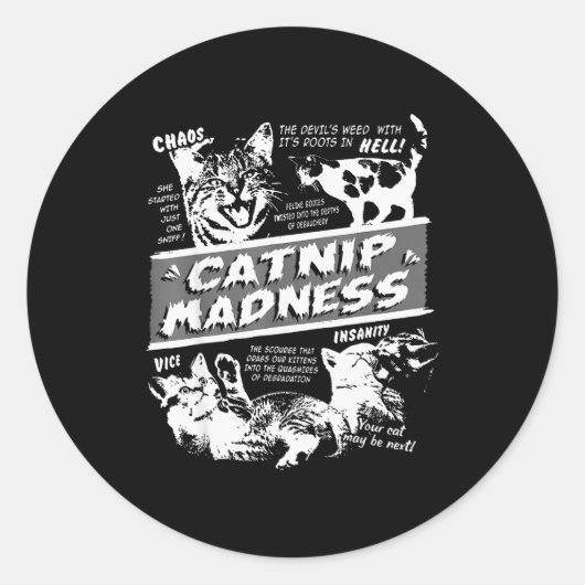 Catnip Madness Cute Kitten Funny Cat Pet Humor  Ronde Sticker (Voorkant)