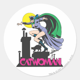 Catoman & Logo roze Ronde Sticker