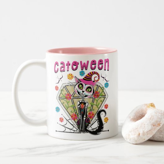 Catoween Halloween Tweekleurige Koffiemok (Met donut)