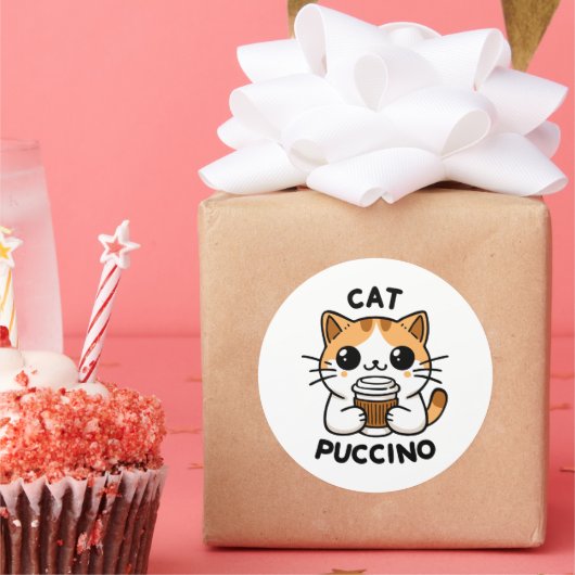 Catpuccino 2 ronde sticker (Feest)