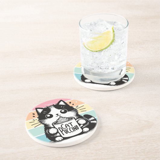 Catpuccino 3 zandsteen onderzetter (Zijkant)